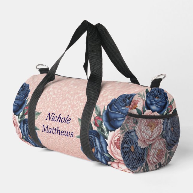 Sac De Sport Floral bleu marine et or Rose (Coin droit)