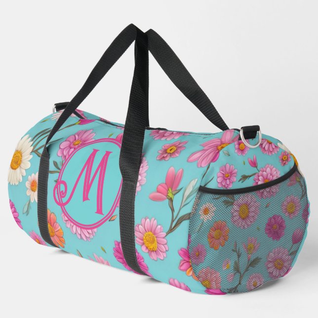 Sac De Sport Floral orange rose blanc floral turquoise (Coin droit)