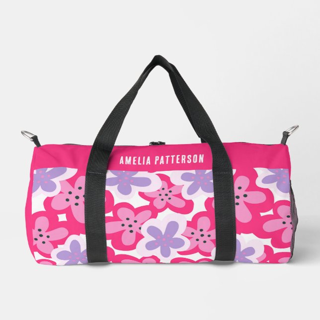 Sac De Sport Floral rose tropical moderne Nom personnalisé (Recto)