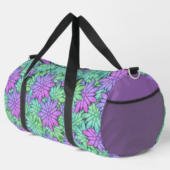 Sac De Sport Fun Purple et Fleurs vertes (Coin droit)