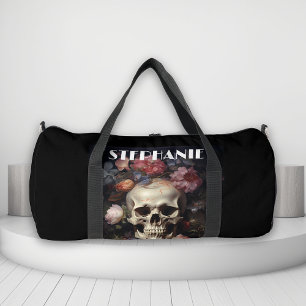 Sac De Sport Goth Crâne et fleurs Nom personnalisé
