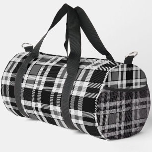 Sac De Sport Gris Noir Blanc Flanné Plaid Tartan Design
