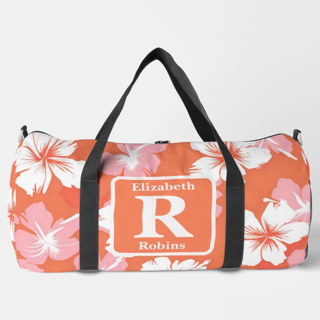 Sac De Sport Hibiscus de pêche tropicale personnalisé Monogramm (Recto)