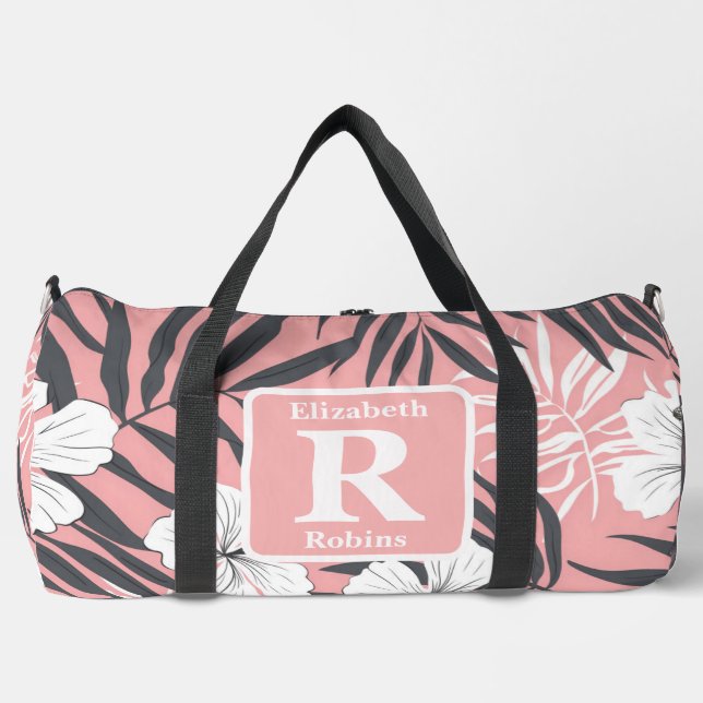 Sac De Sport Hibiscus rose tropical personnalisé Monogramme (Recto)