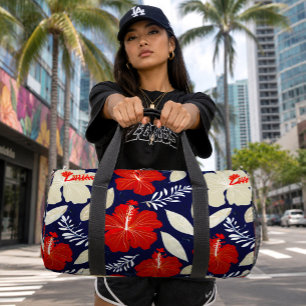 Sac De Sport Hibiscus rouge bleu marine tropical hawaïen