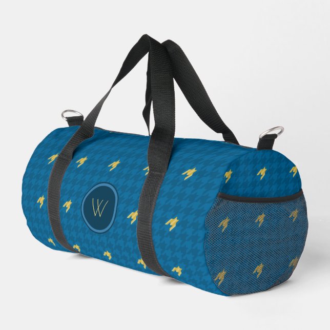 Sac De Sport Houndstooth bleu avec accent doré (Coin droit)