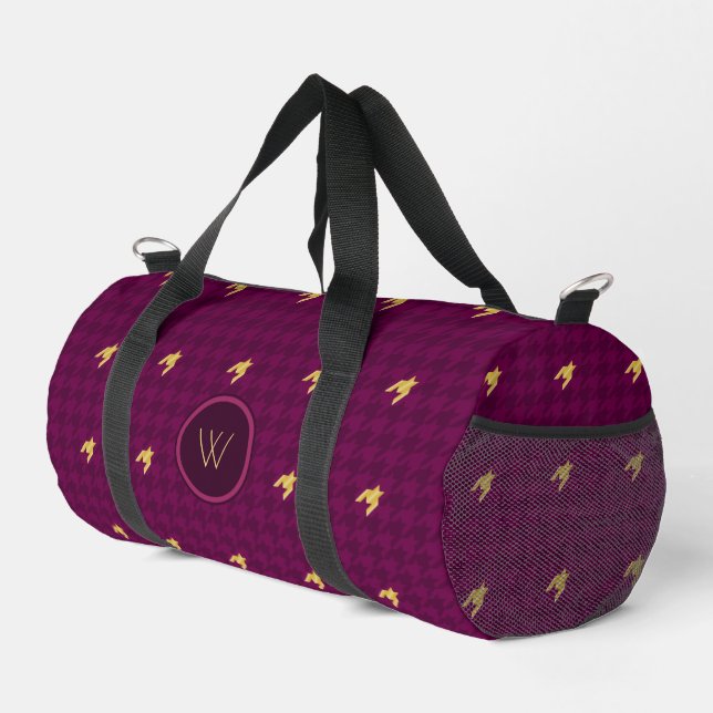 Sac De Sport Houndstooth rose avec accent or (Coin droit)