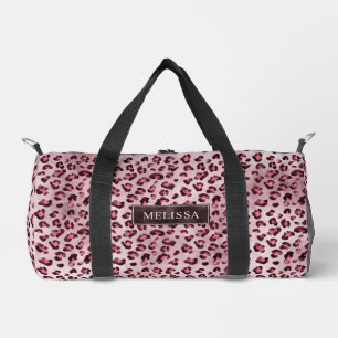 Sac De Sport Impression d'animal léopard rose avec nom et faux 