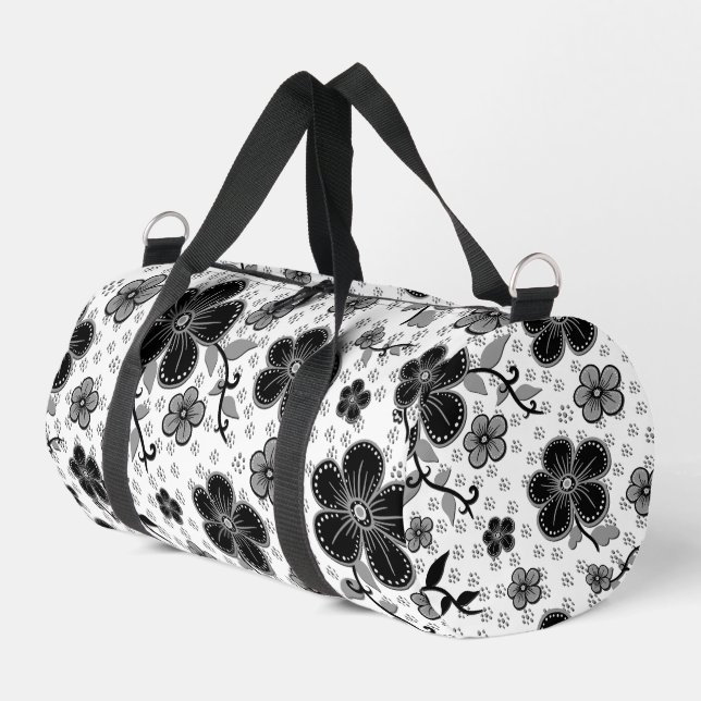 Sac De Sport Impression florale noir et blanc (Coin gauche)