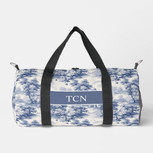 Sac De Sport Initiales de monogramme motif toile de Jouy bleu b