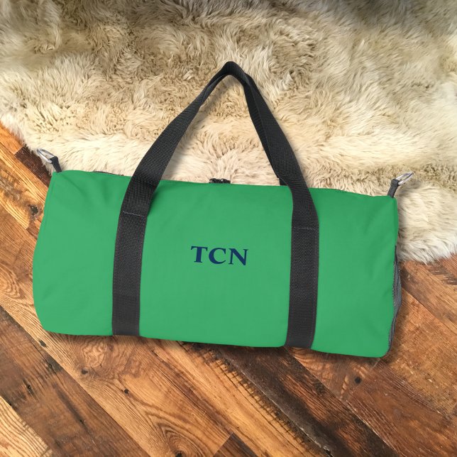 Sac De Sport Initiales de monogramme Nom Vert Bleu Marine Prépa (Green and Navy Blue Monogrammed Initials or name Duffel Bag Gym Bag, Overnight Bag)