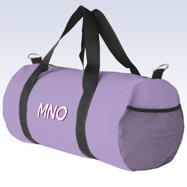 Sac De Sport Initiales du monogramme d'ombre moderne Lilac (Modern drop shadow monogram initials personalized duffel bag in lilac)