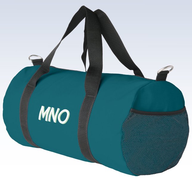 Sac De Sport Initiales Monogrammes modernes Vert Turquoise (Modern drop shadow monogram initials personalized duffel bag)