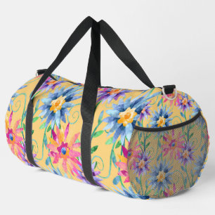 SAC DE SPORT JAUNE AVEC BLEU ROSE ET FLEURS VIVES