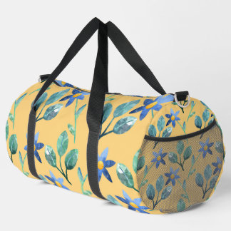 SAC DE SPORT JAUNE AVEC FLEURS D'EAU BLEU ET FEUILLES