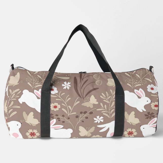 Sac De Sport Joli lapin d'art populaire et fleurs (Recto)