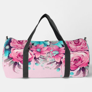 Sac De Sport Jolis pastels rose et sarcelle floraux aquarelle