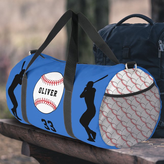Sac De Sport Joueur de baseball bleu Silhouette Nom (Créateur téléchargé)