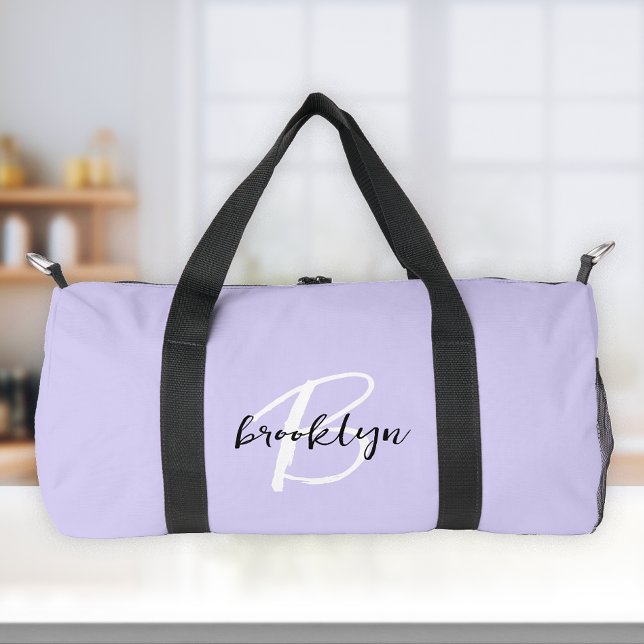 Sac De Sport Lavande tendance noir blanc monogramme de script (Créateur téléchargé)