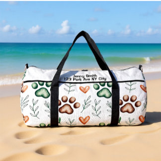 Sac De Sport Leafy Paw Print Pet Travel Monogram Personalize