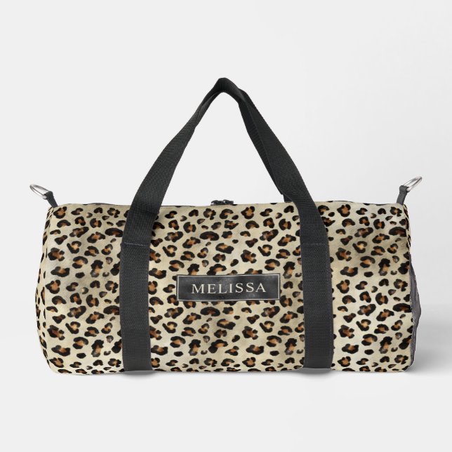 Sac De Sport Leopard Animal Print With Black Faux Foil And Name (Recto)