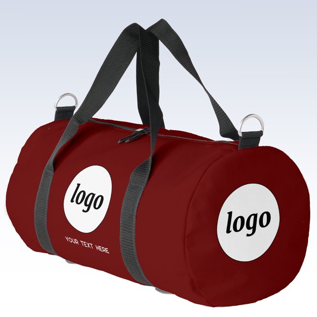 Sac De Sport Logo Texte promotionnel Business Bourgogne Rouge (Simple logo with custom text business branding promotional burgundy red duffel bag)