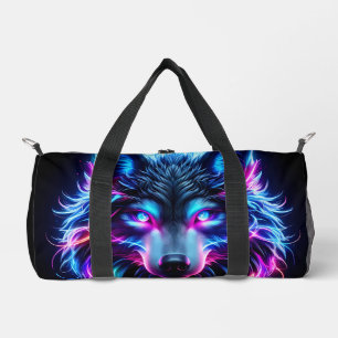Sac De Sport Loup Néon Yeux Brûlants Animal Futuriste Cyberpunk
