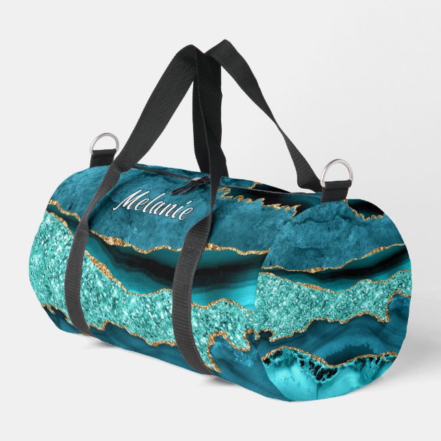 Sac De Sport Marbre bleu turquoise en or Turquoise avec nom per (Coin gauche)