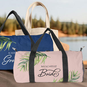 Sac De Sport Mariée au feuillage de palmier tropical de couleur