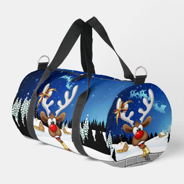 Sac De Sport Mème de Noël drôle de renne qui regarde par-dessus (Coin gauche)