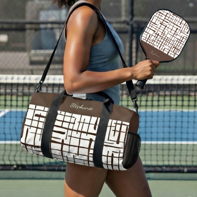 Sac De Sport Minimalist Brown Linework | Dink Well Personalized (Créateur téléchargé)
