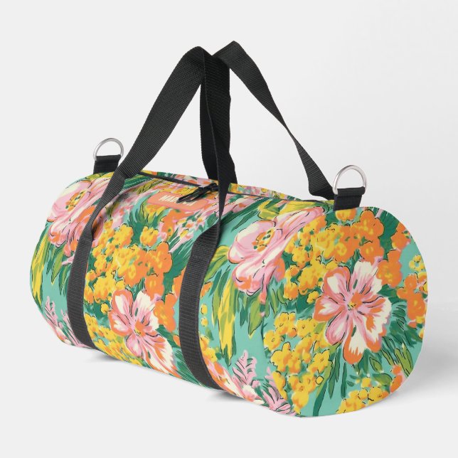 Sac De Sport Modèle floral tropical moderne Nom personnalisé (Coin gauche)