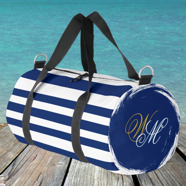 Sac De Sport Modern Navy Blue Stripes Bag, Sailor, Travel (Créateur téléchargé)