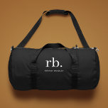 Sac De Sport Monogram Classic Elegant Minimum Black and White<br><div class="desc">A minimalist monogram design with large typographiy initials in a classic font with your name below on black background. Le Parfait Custom vend des accessoires !</div>
