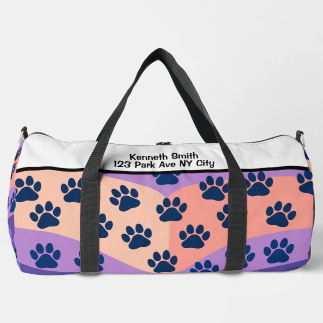 Sac De Sport Monogram Personalize Wavy Paw Print Pet Travel  (Recto)