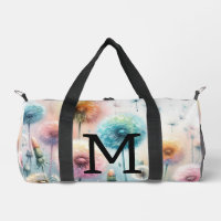Monogramme aquarelle florale pissenlits roses bleu