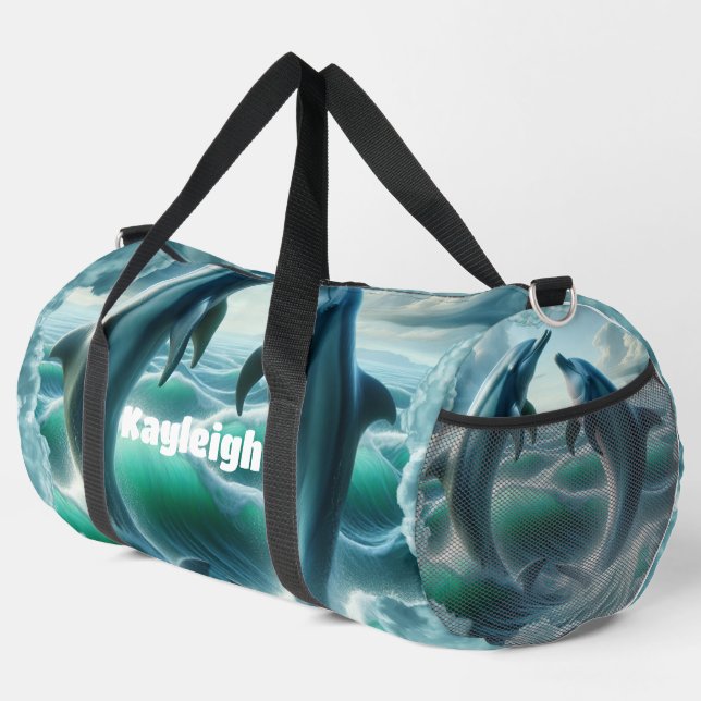 Sac De Sport Monogramme Blue Dolphins Turquoises Océan | (Coin droit)