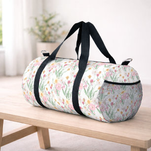 Sac De Sport Monogramme de fleur sauvage à l'aquarelle rose ver