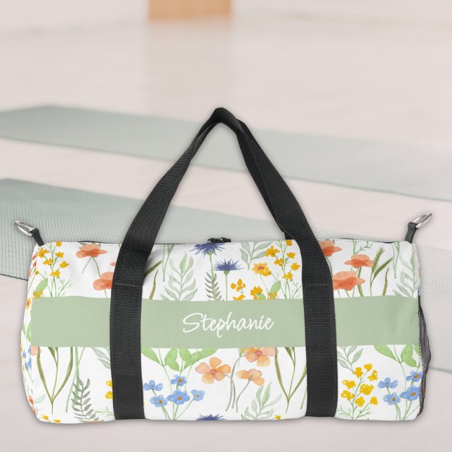 Sac De Sport Monogramme de nom de fleur sauvage à l'aquarelle v (Créateur téléchargé)