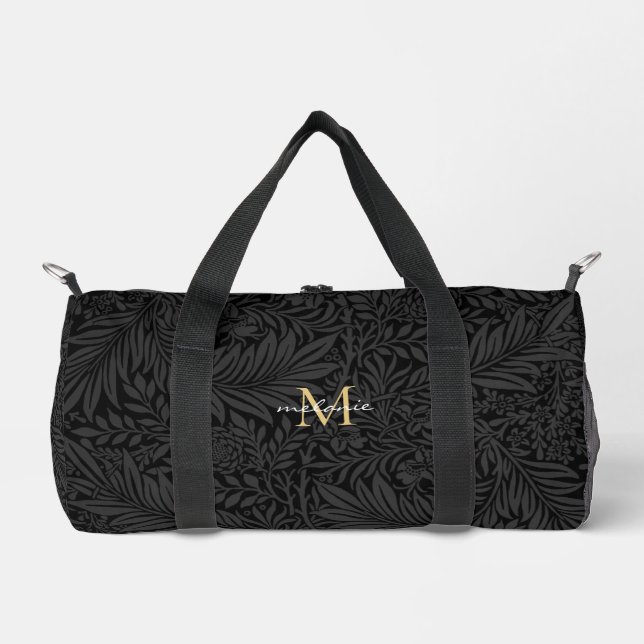 Sac De Sport Monogramme de script floral noir élégant or (Recto)
