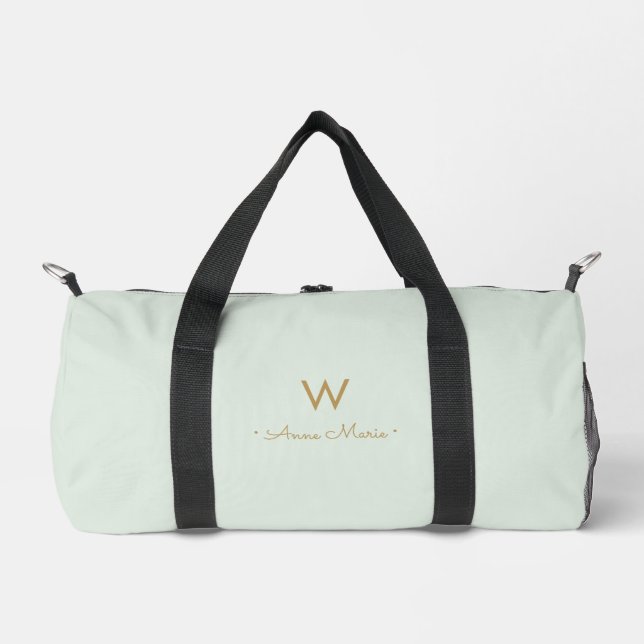 Sac De Sport Monogramme de style moderne vert sauge or (Recto)
