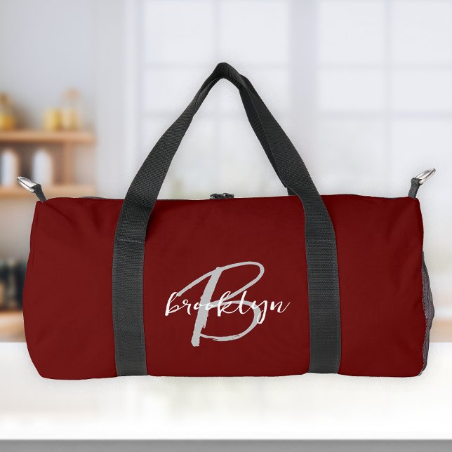 Sac De Sport Monogramme écriture blanc gris Bourgogne  (Créateur téléchargé)