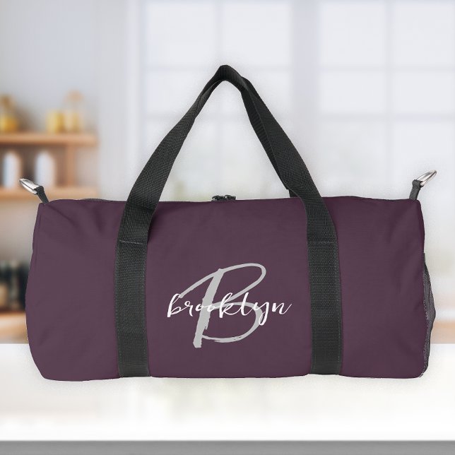 Sac De Sport Monogramme écriture Plum Violet Gris Blanc  (Créateur téléchargé)