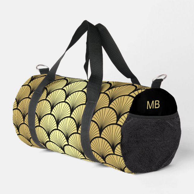 Sac De Sport Monogramme Elegant Black Gold Art Déco Motif (Coin droit)