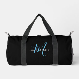 Sac De Sport Monogramme élégant moderne noir bleu ciel écriture