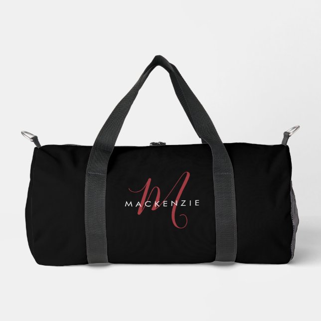 Sac De Sport Monogramme élégant moderne noir rouge script (Recto)