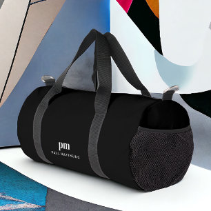 Sac De Sport Monogramme et nom minimaux simples noirs