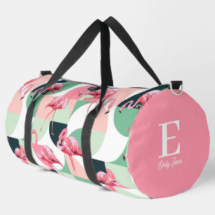 Sac De Sport Monogramme Flamant rose rose moderne Nom géométriq