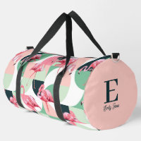 Monogramme Flamant rose rose moderne Nom géométriq