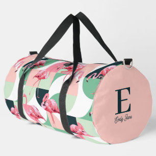 Sac De Sport Monogramme Flamant rose rose moderne Nom géométriq
